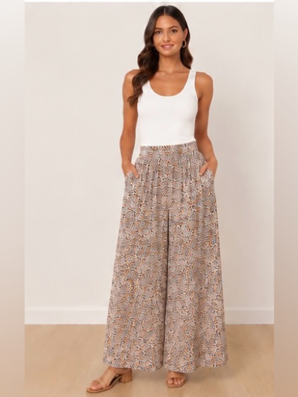 Petal & Pup Axel High Waist Wide Leg Pants Cream Animal Print XS NWT